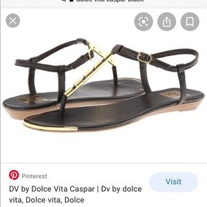 Dolce Vita Caspar t strap sandal black gold w/ BOX